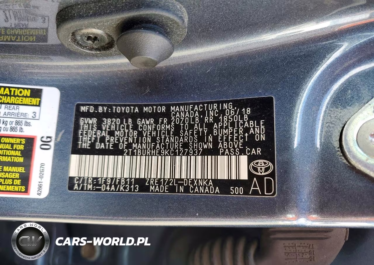 2019 Toyota Corolla Le VIN:2T1BURHE9KC127937 - 12
