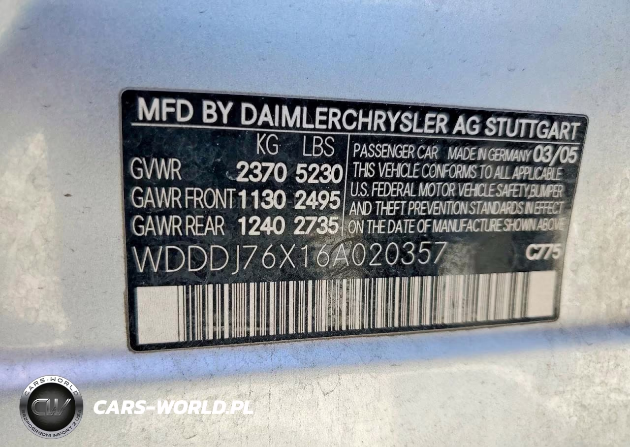 2006 Mercedes-Benz Cls 55 Amg VIN:WDDDJ76X16A020357 - 12