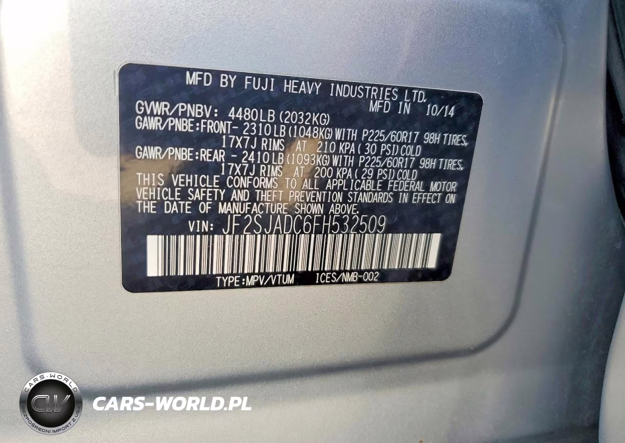 2015 Subaru Forester 2.5I Premium VIN:JF2SJADC6FH532509 - 13