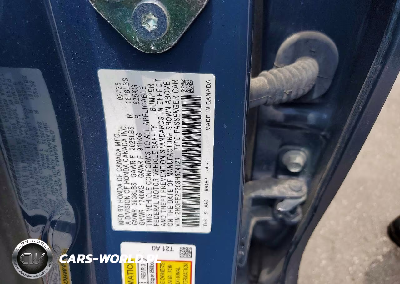 2025 Honda Civic Lx VIN:2HGFE2F26SH574120 - 12