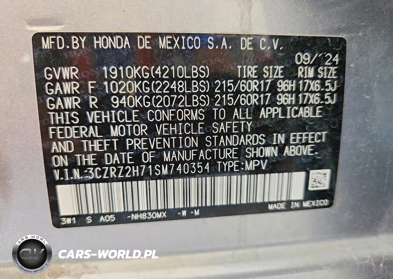2025 Honda Hr-V Exl VIN:3CZRZ2H71SM740354 - 13