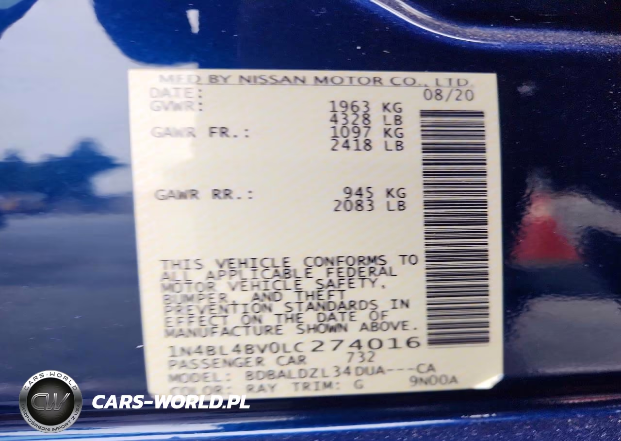 2020 Nissan Altima S VIN:1N4BL4BV0LC274016 - 13