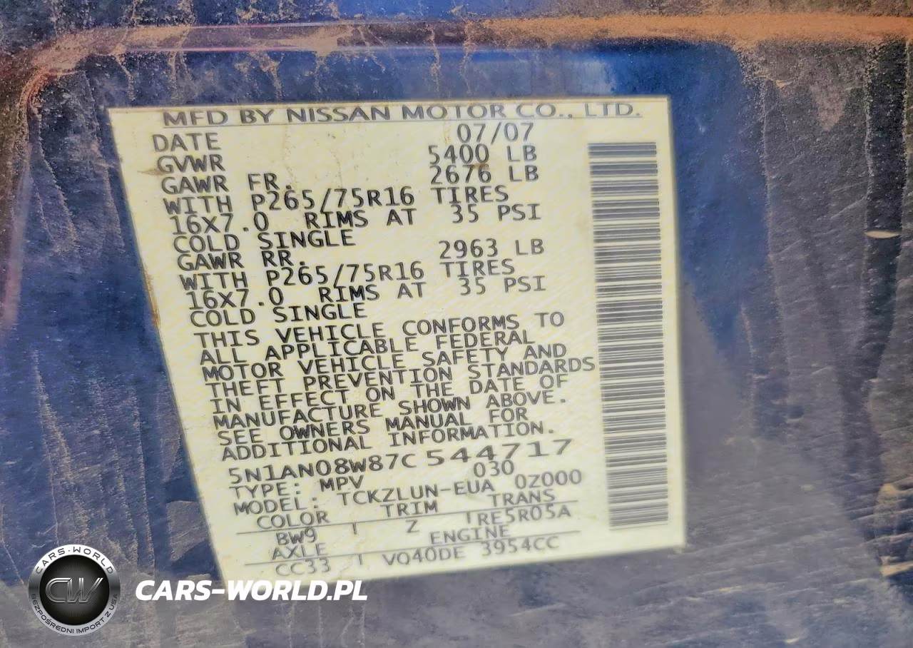 2007 Nissan Xterra X VIN:5N1AN08W87C544717 - 13