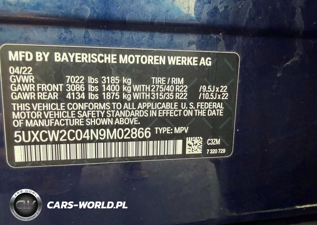 2022 BMW X7 xDrive40I VIN:5UXCW2C04N9M02866 - 13