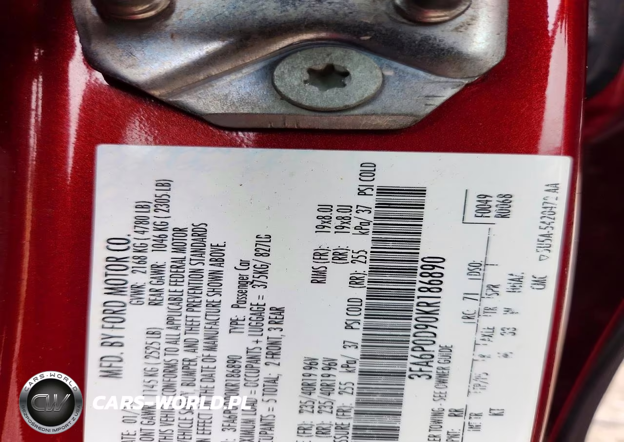 2019 FORD FUSION TIT VIN:3FA6P0D90KR186890 - 12