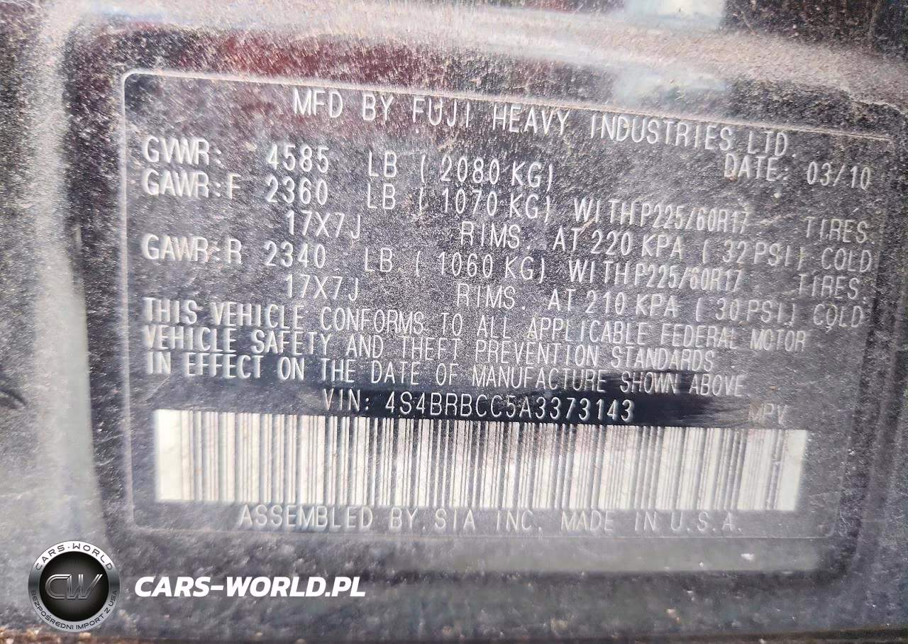 2010 Subaru Outback 2.5I Premium VIN:4S4BRBCC5A3373143 - 14