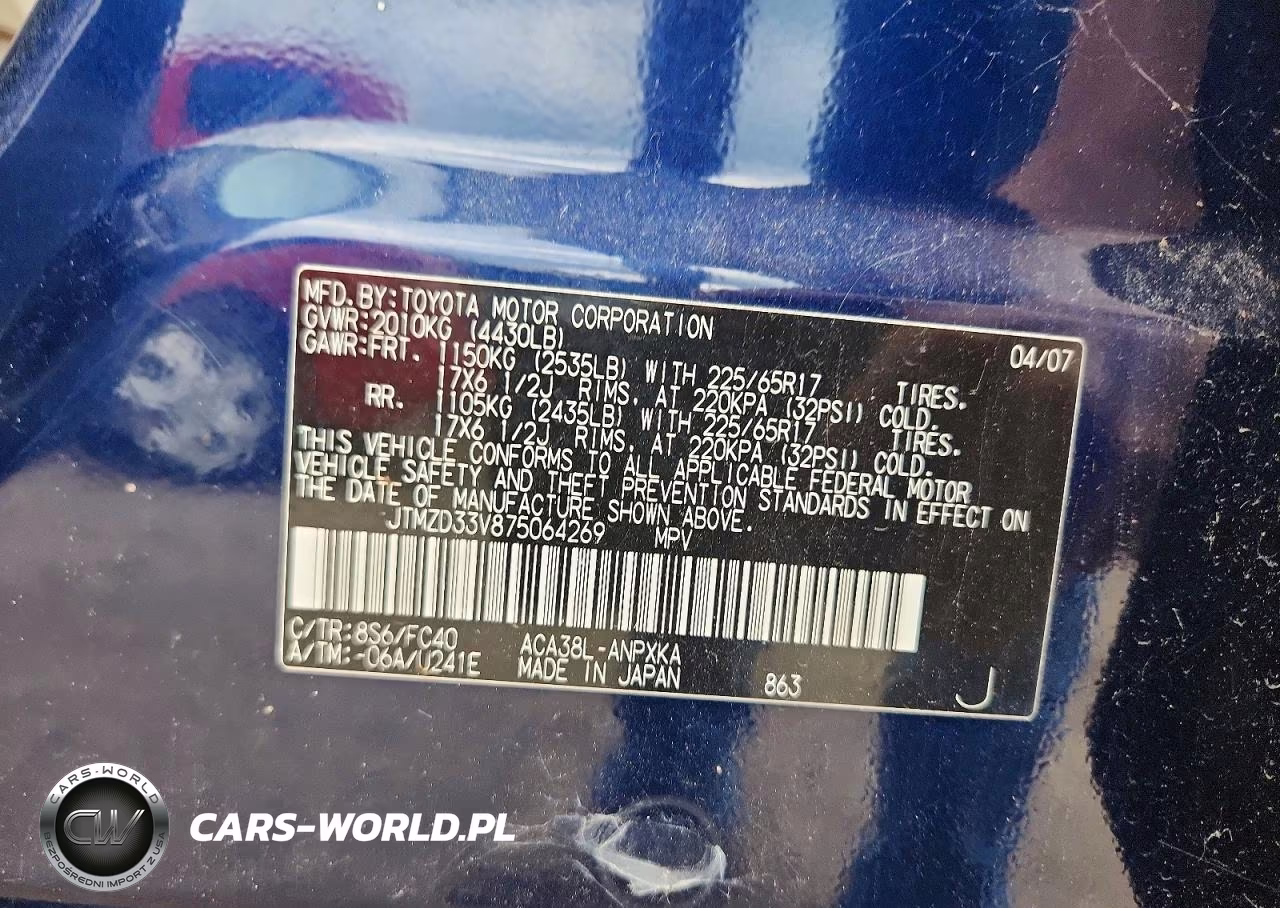 2007 Toyota Rav4 Base VIN:JTMZD33V875064269 - 12
