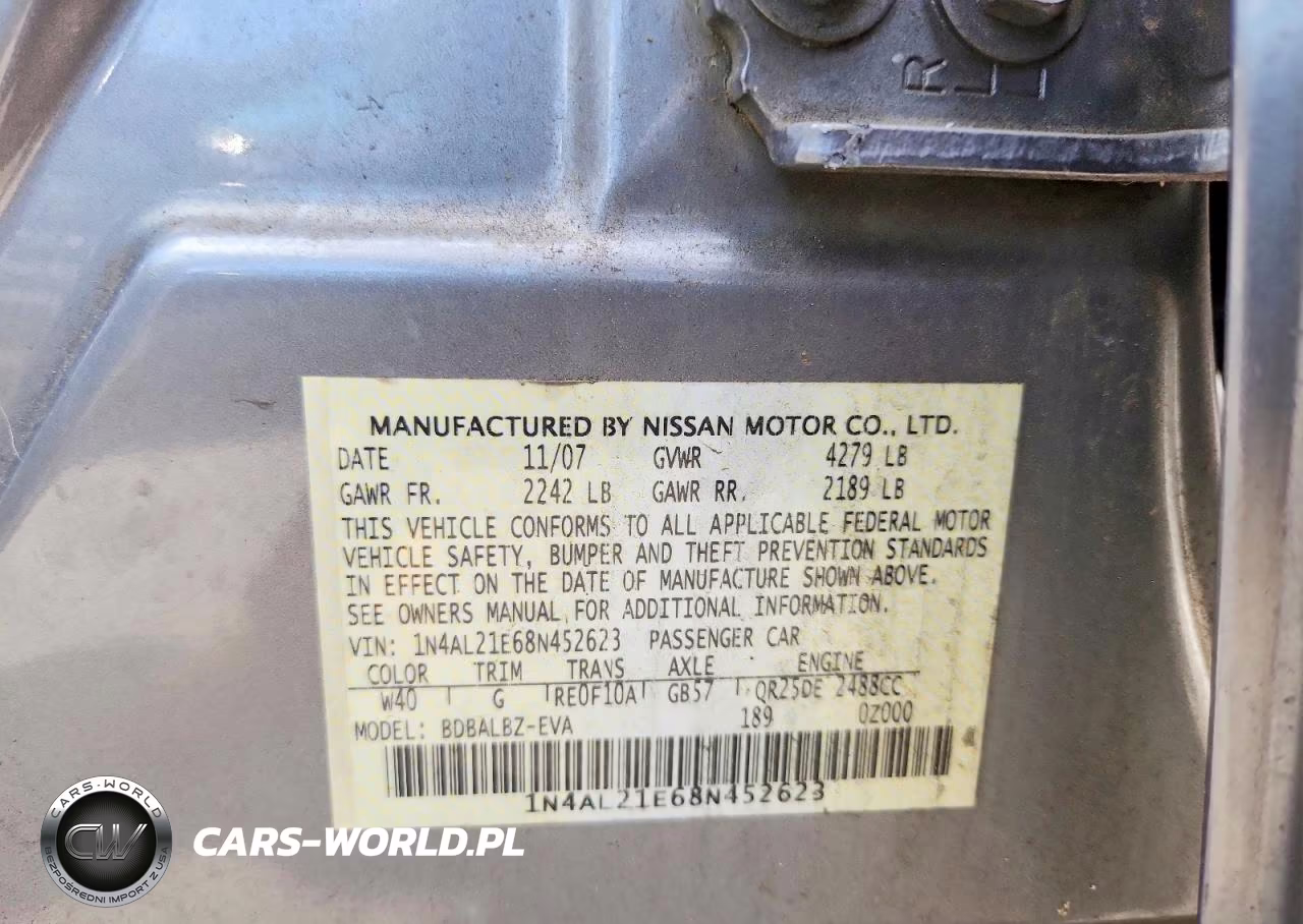 2008 Nissan Altima 2.5 VIN:1N4AL21E68N452623 - 12
