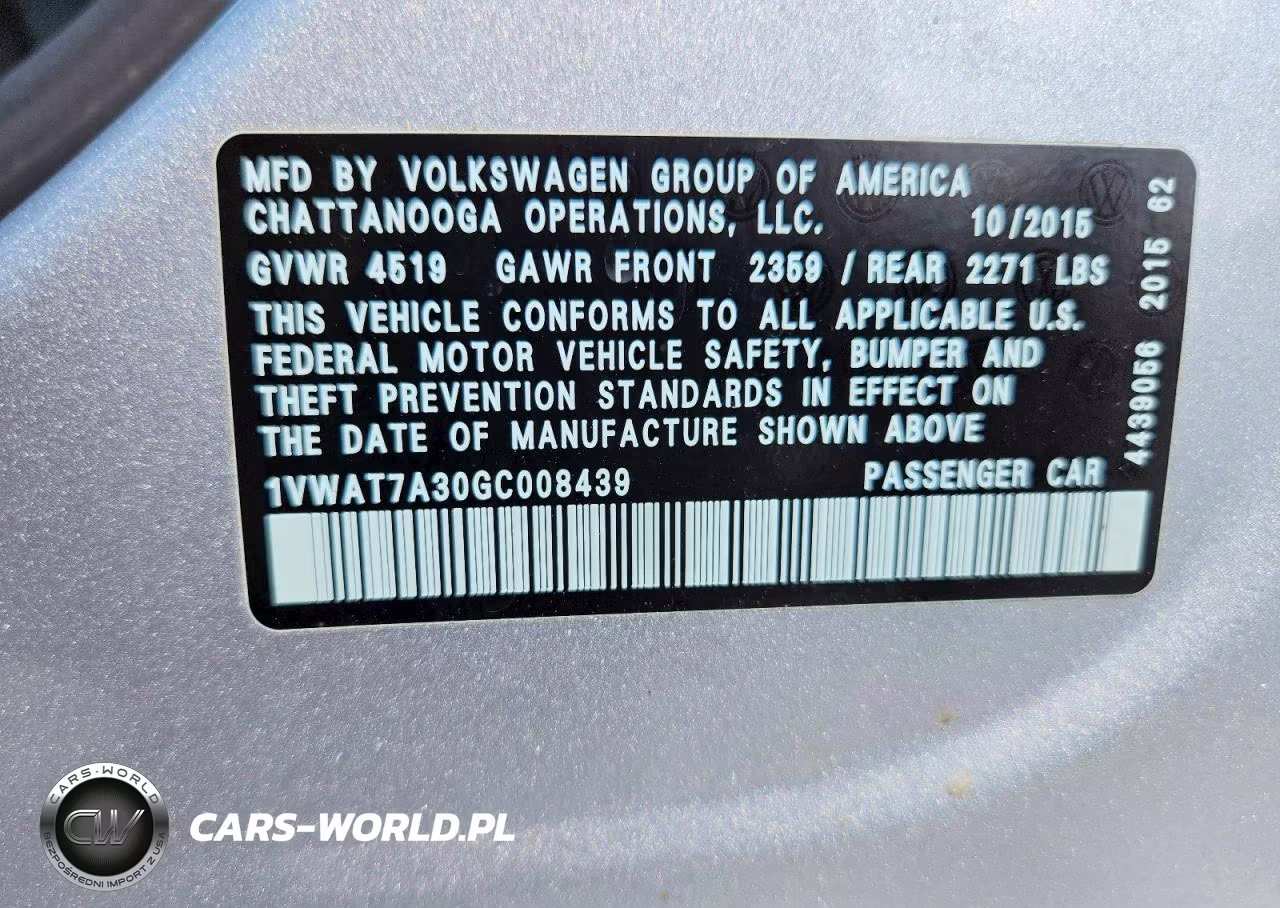 2016 Volkswagen Passat S VIN:1VWAT7A30GC008439 - 13