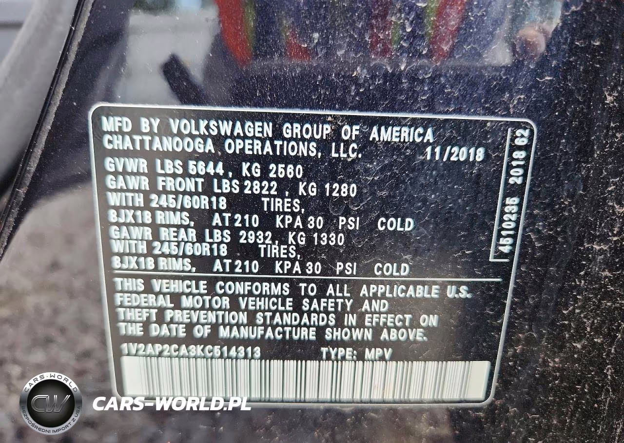 2019 Volkswagen Atlas S VIN:1V2AP2CA3KC514313 - 13