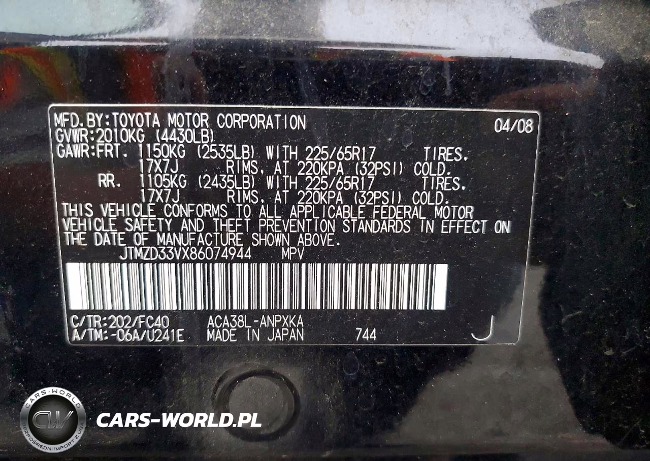 2008 Toyota Rav4 Base VIN:JTMZD33VX86074944 - 13