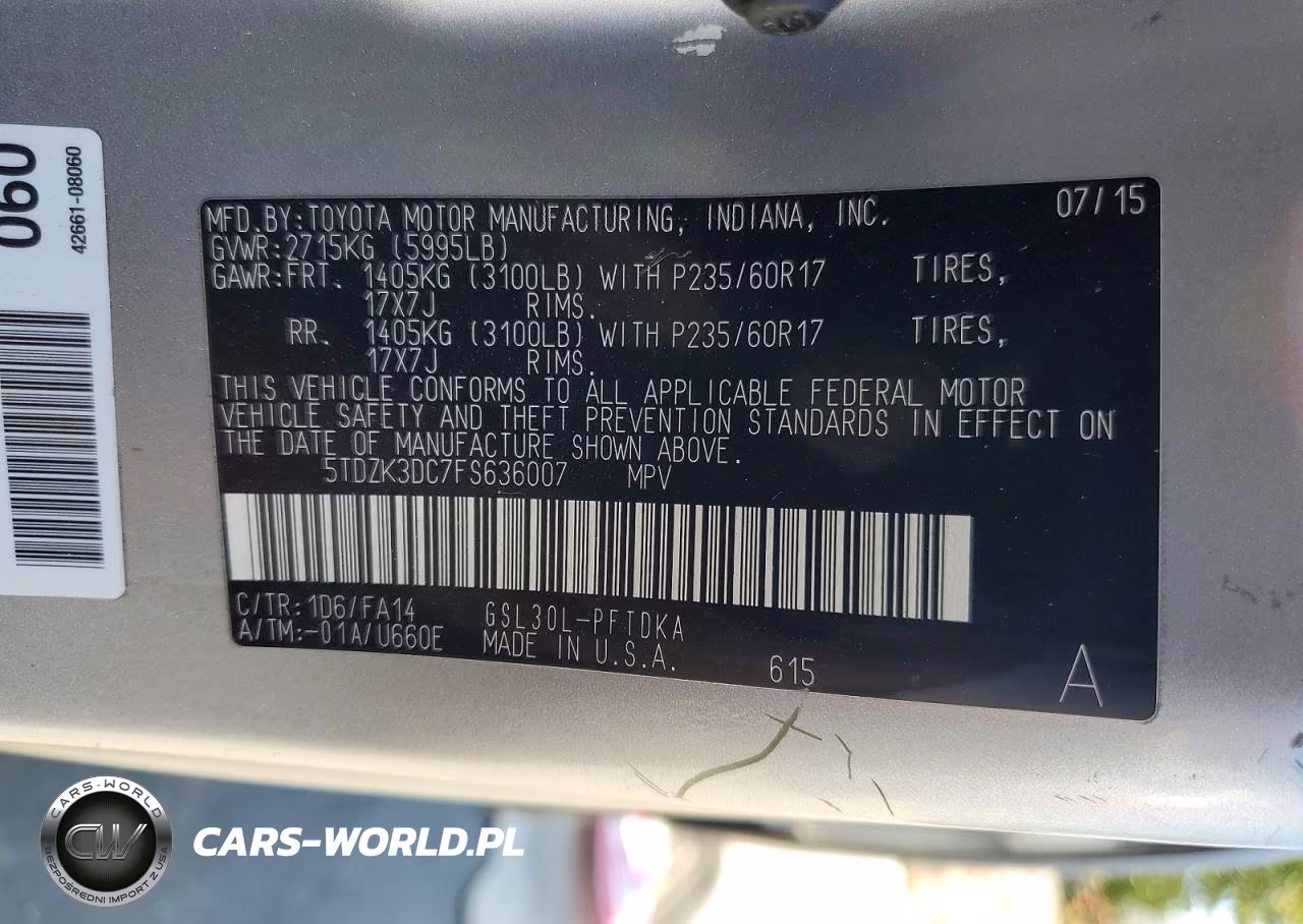 2015 Toyota Sienna L 7-Passenger VIN:5TDZK3DC7FS636007 - 13