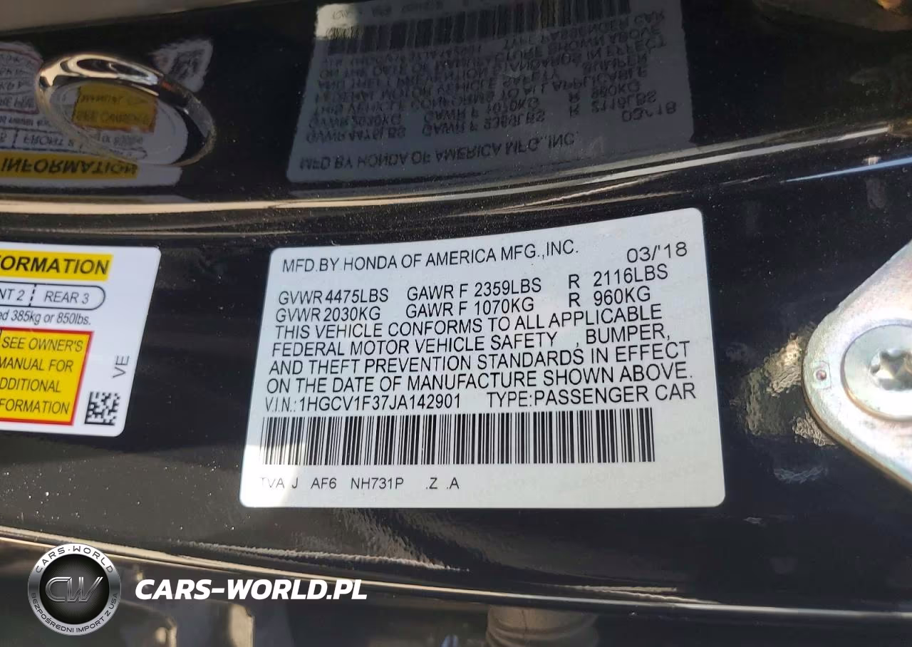 2018 Honda Accord Sport VIN:1HGCV1F37JA142901 - 12