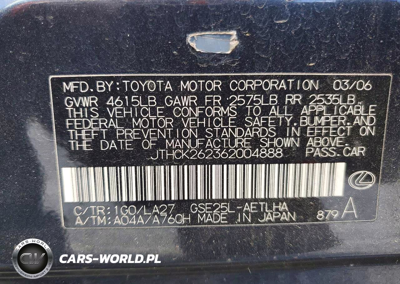2006 Lexus Is 250 VIN:JTHCK262362004888 - 12