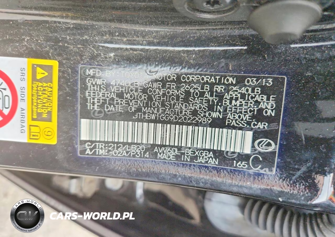 2013 Lexus Es 300H VIN:JTHBW1GG9D2022989 - 12