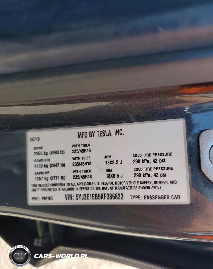2019 Tesla Model 3 VIN:5YJ3E1EB5KF386823 - 12