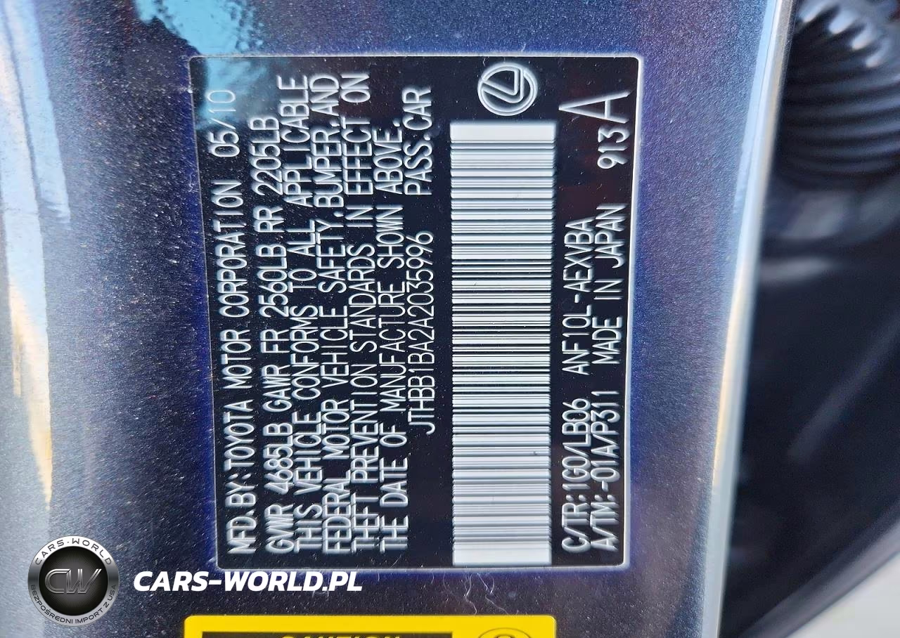 2010 Lexus Hs 250H VIN:JTHBB1BA2A2035996 - 12