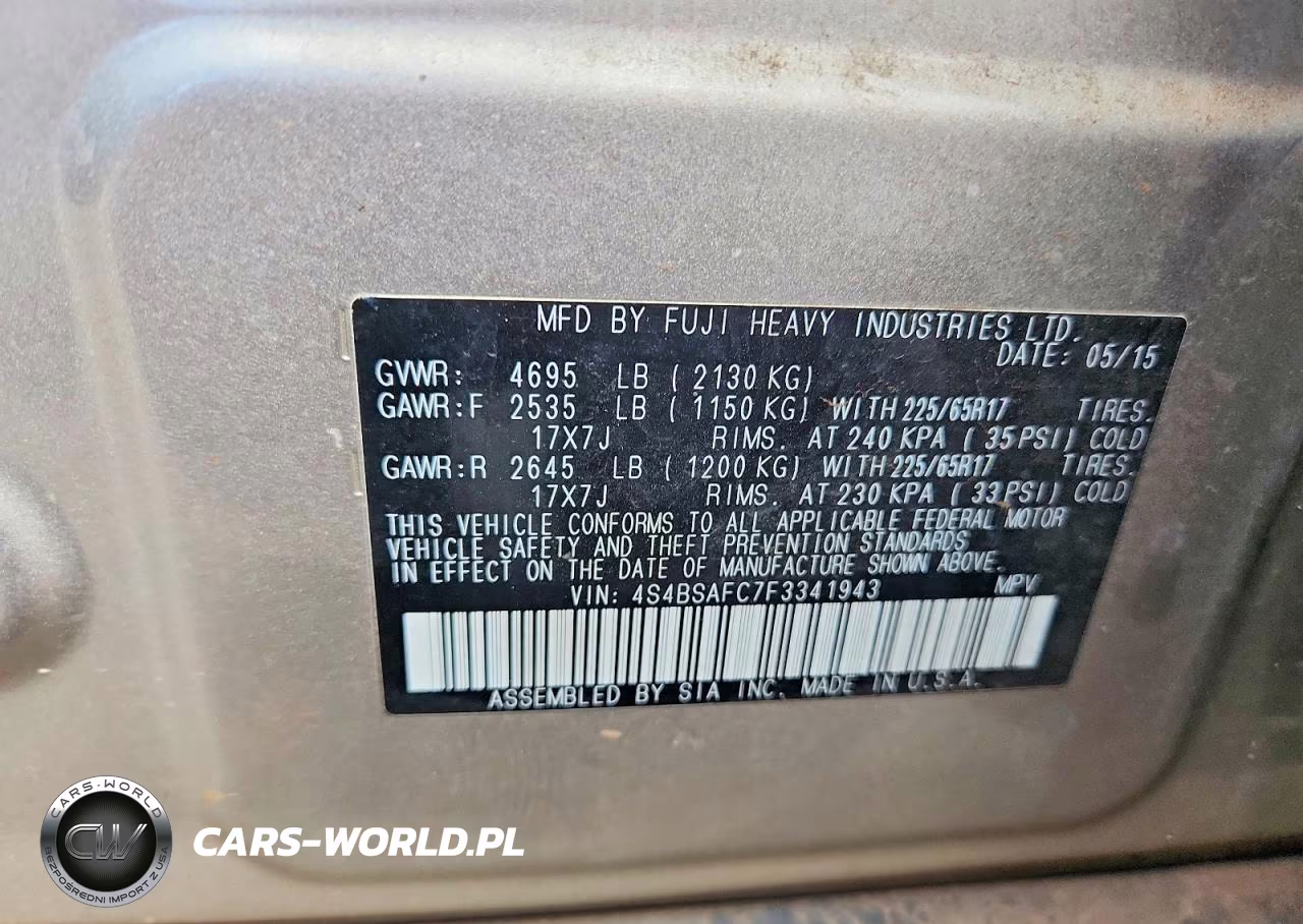 2015 Subaru Outback 2.5I Premium VIN:4S4BSAFC7F3341943 - 13