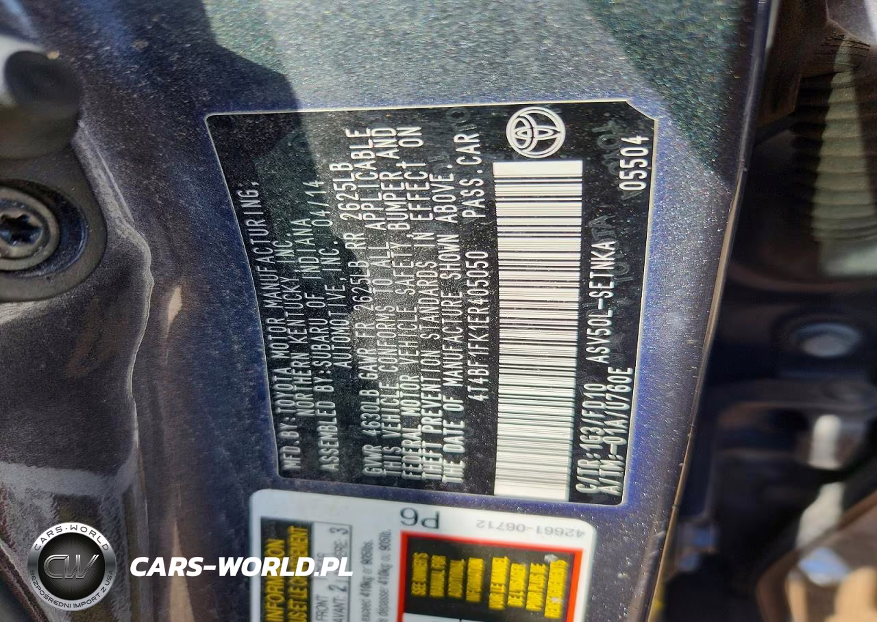 2014 Toyota Camry Le VIN:4T4BF1FK1ER405050 - 12