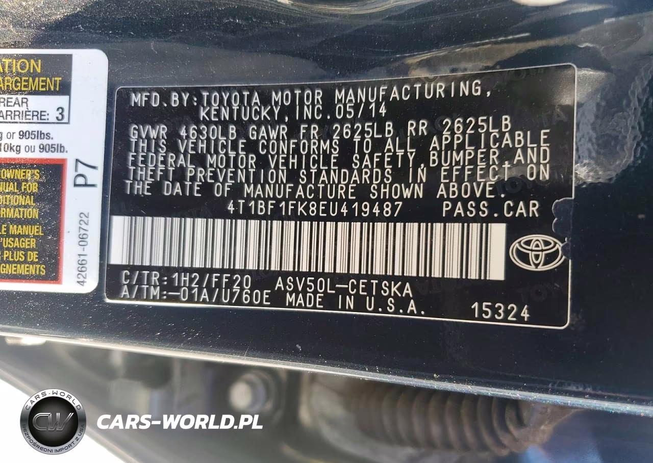 2014 Toyota Camry Se VIN:4T1BF1FK8EU419487 - 12