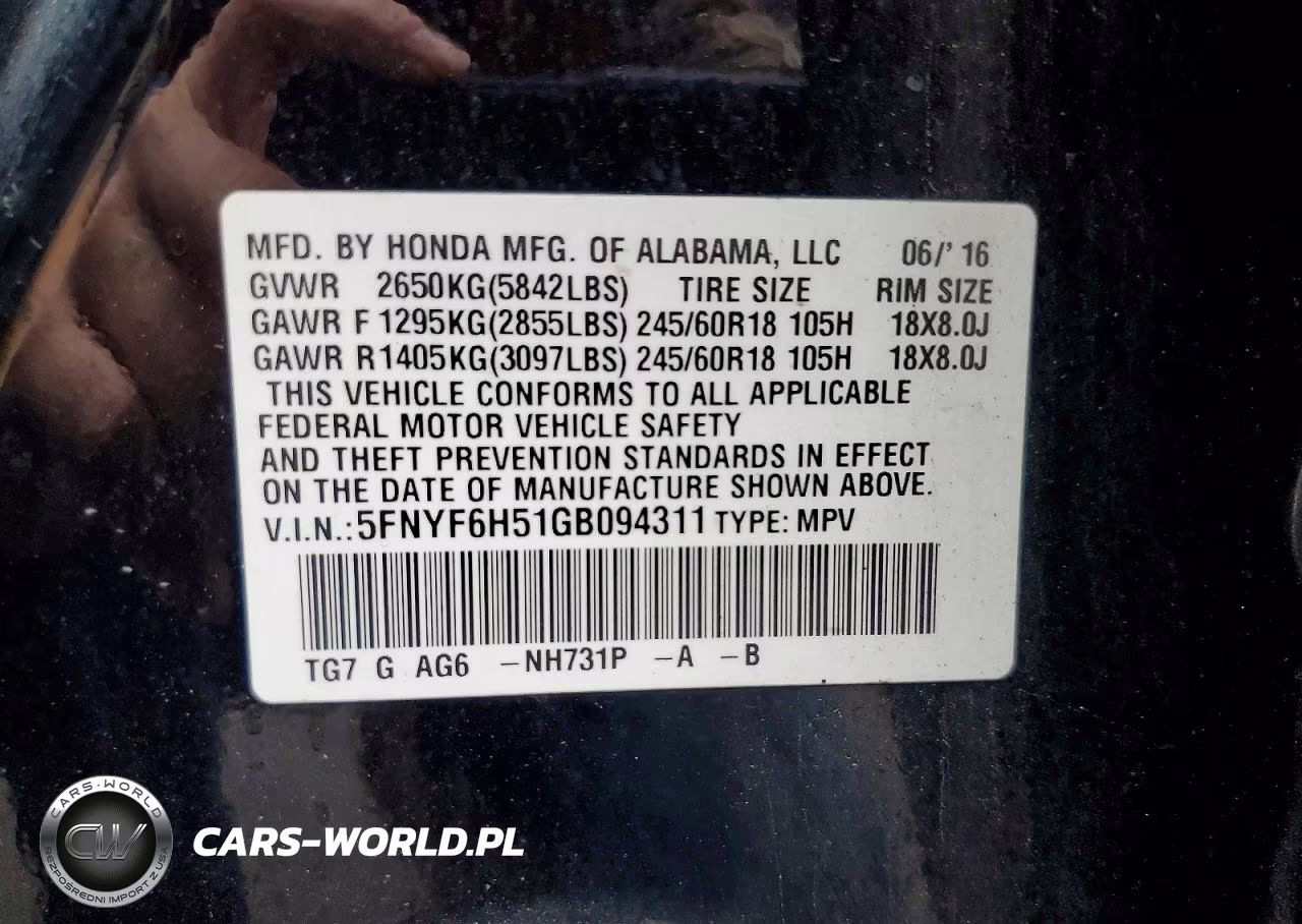 2016 Honda Pilot Exl VIN:5FNYF6H51GB094311 - 14