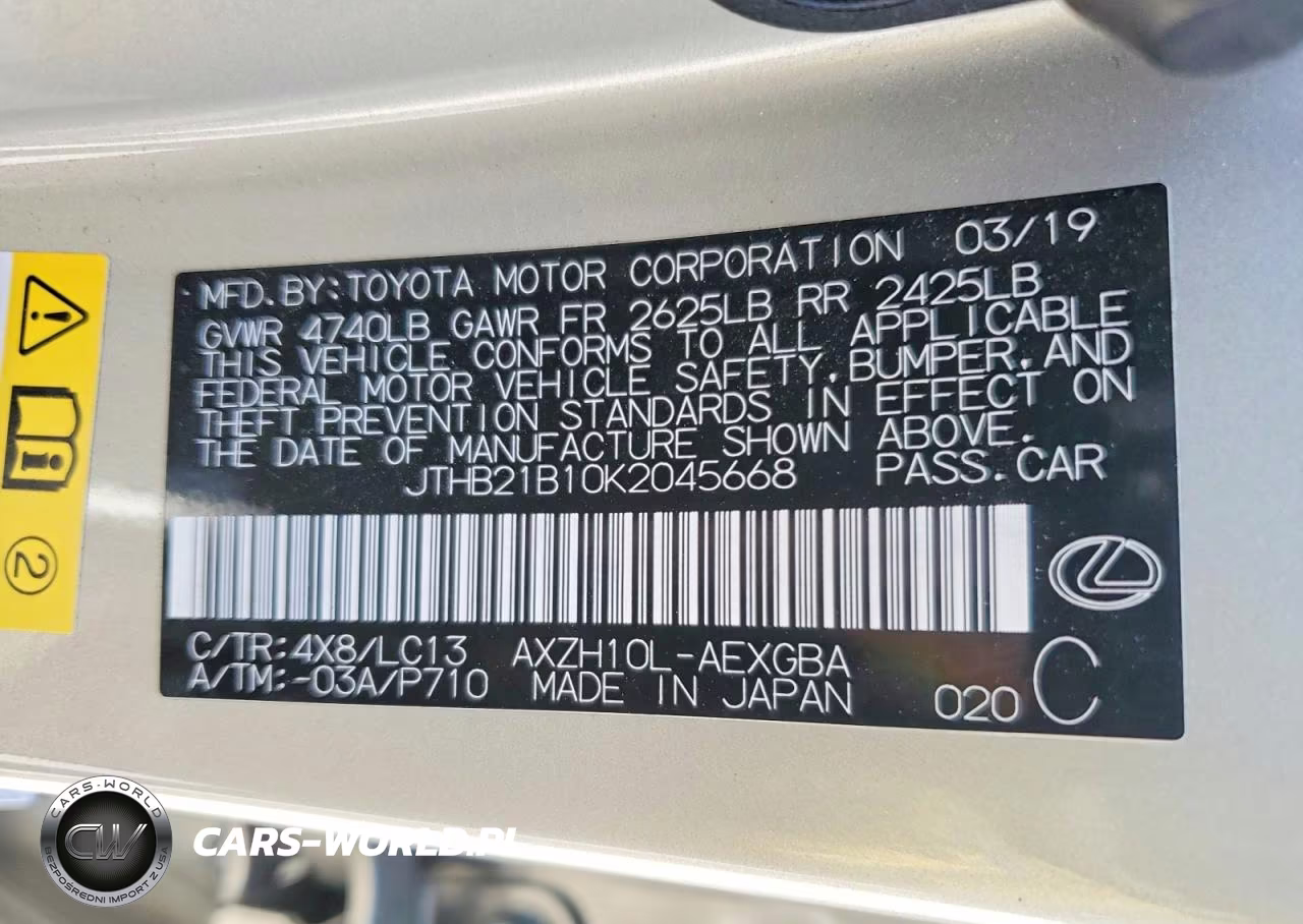 2019 Lexus Es 300H VIN:JTHB21B10K2045668 - 12