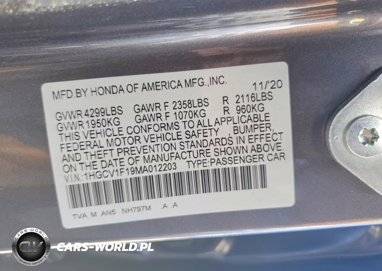 2021 Honda Accord Lx VIN:1HGCV1F19MA012203 - 13