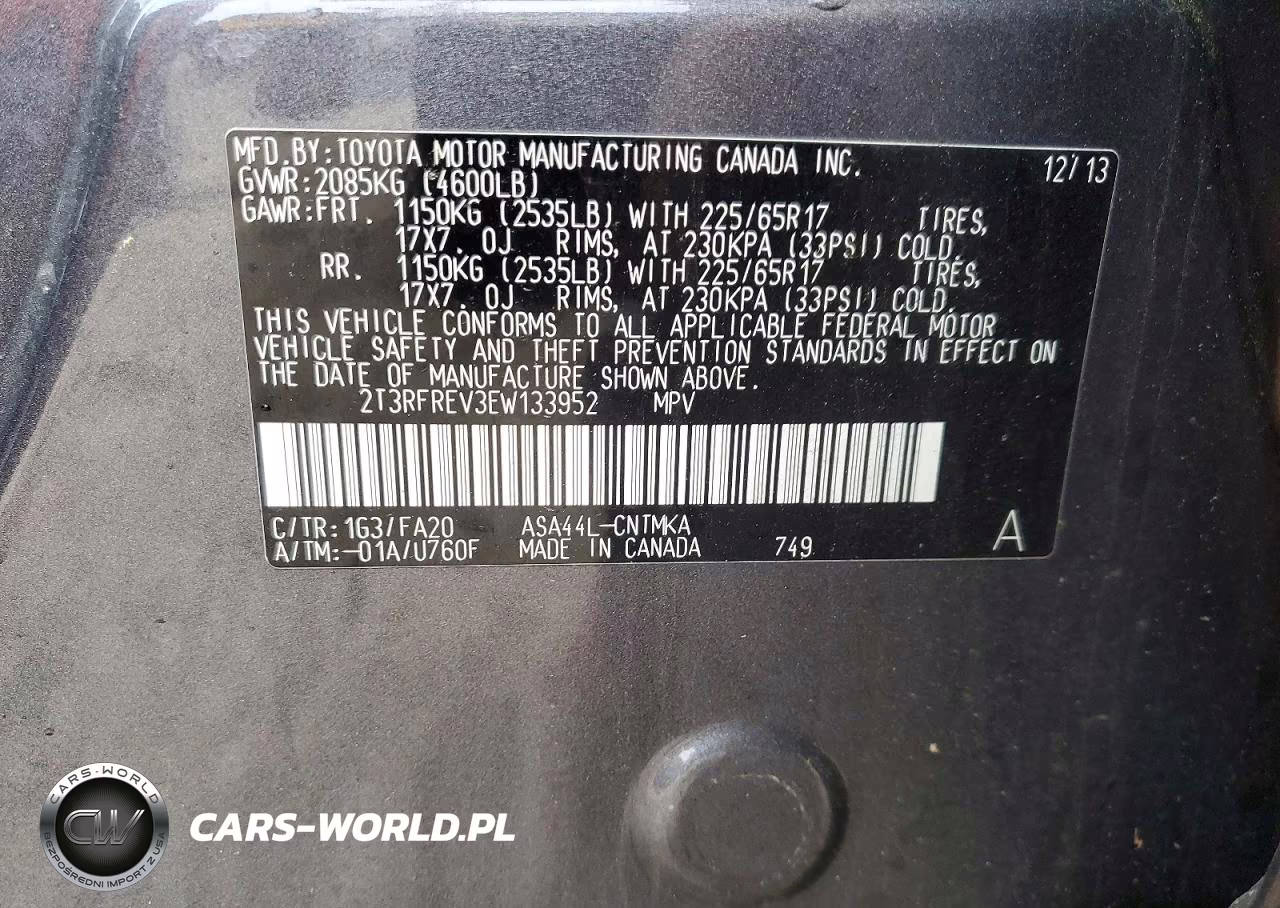 2014 Toyota Rav4 Xle VIN:2T3RFREV3EW133952 - 14