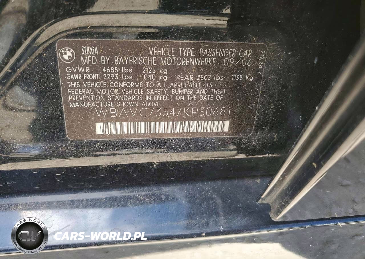 2007 BMW 328 Xi Sulev VIN:WBAVC73547KP30681 - 12