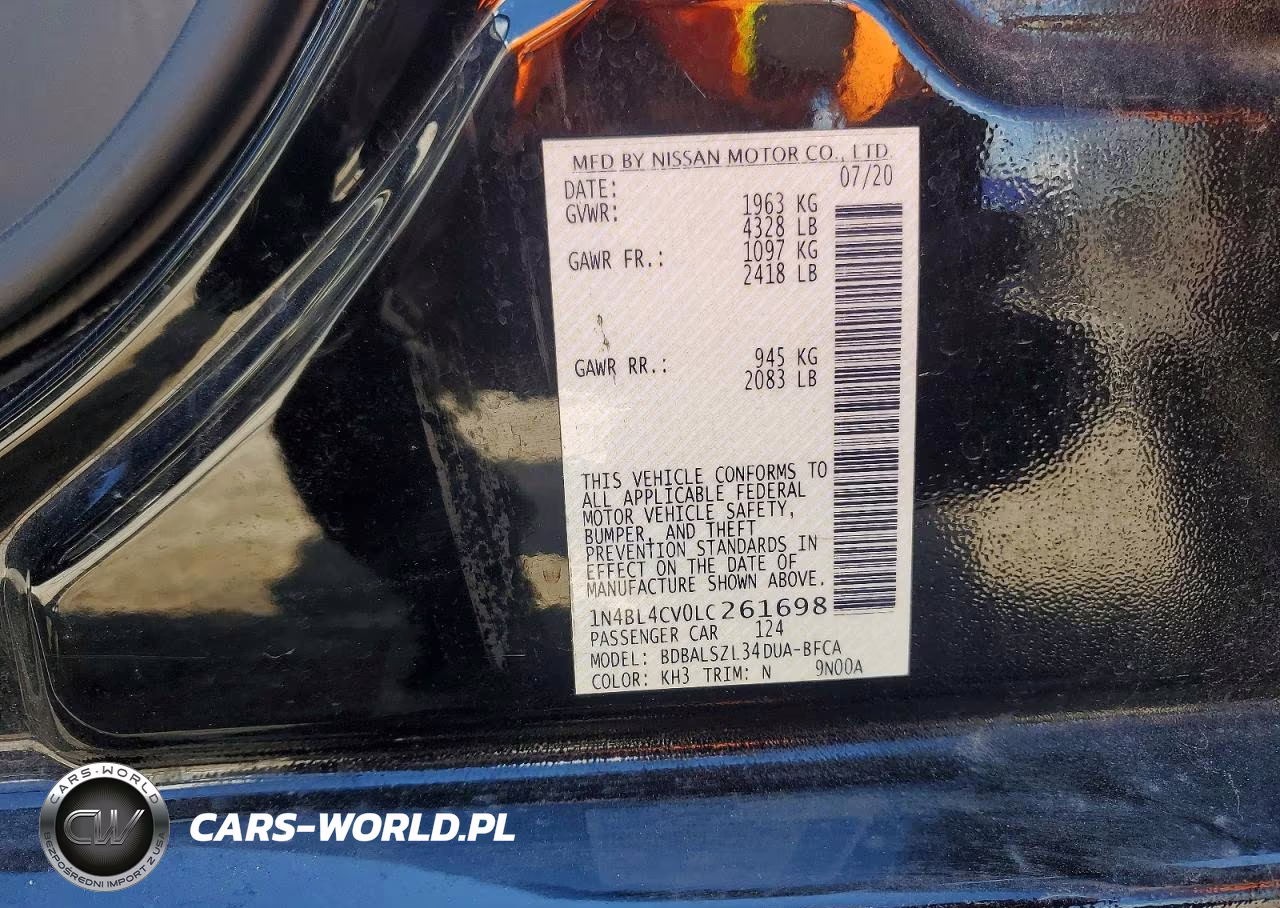 2020 Nissan Altima Sr VIN:1N4BL4CV0LC261698 - 12