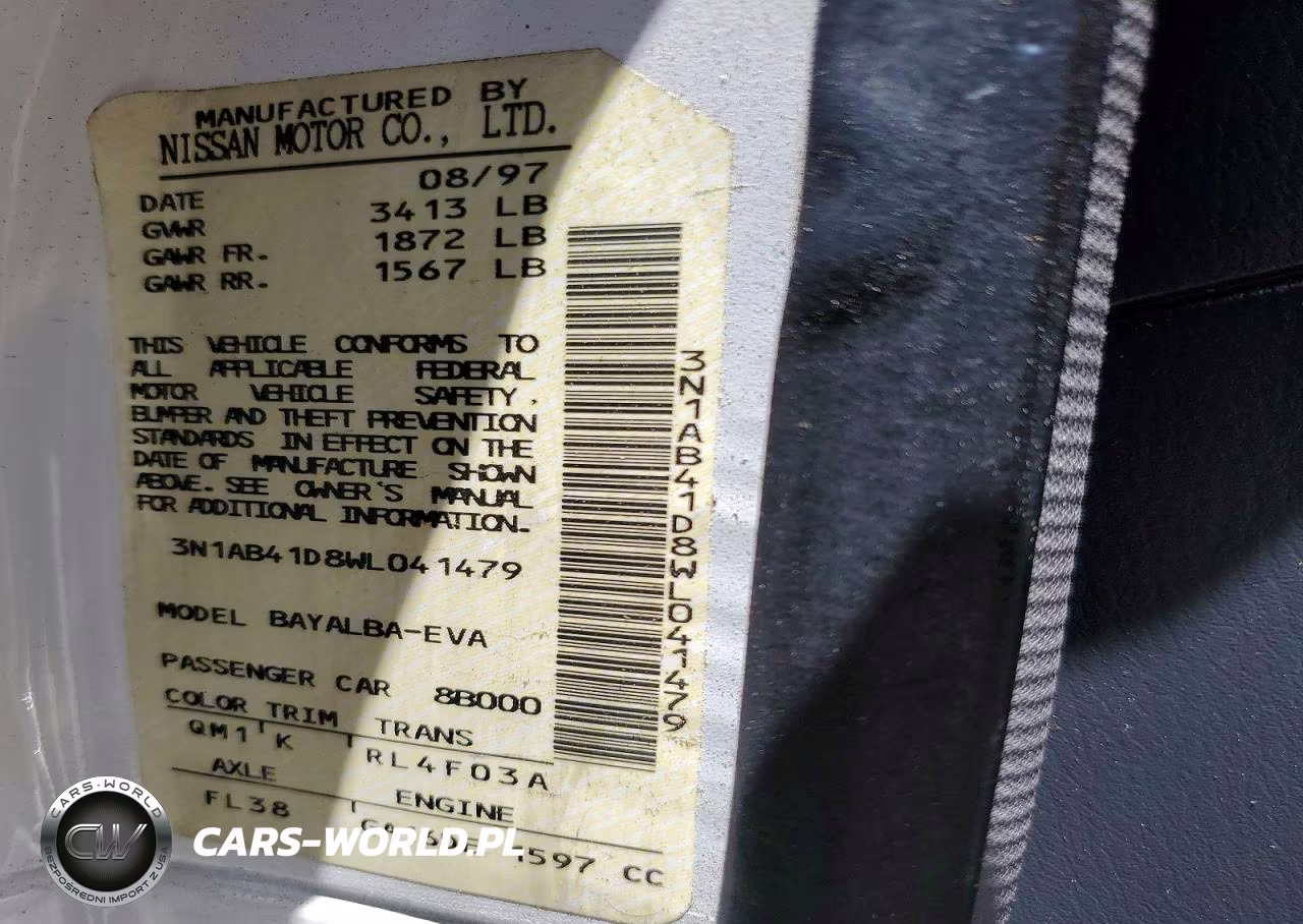 1998 Nissan Sentra Base VIN:3N1AB41D8WL041479 - 12