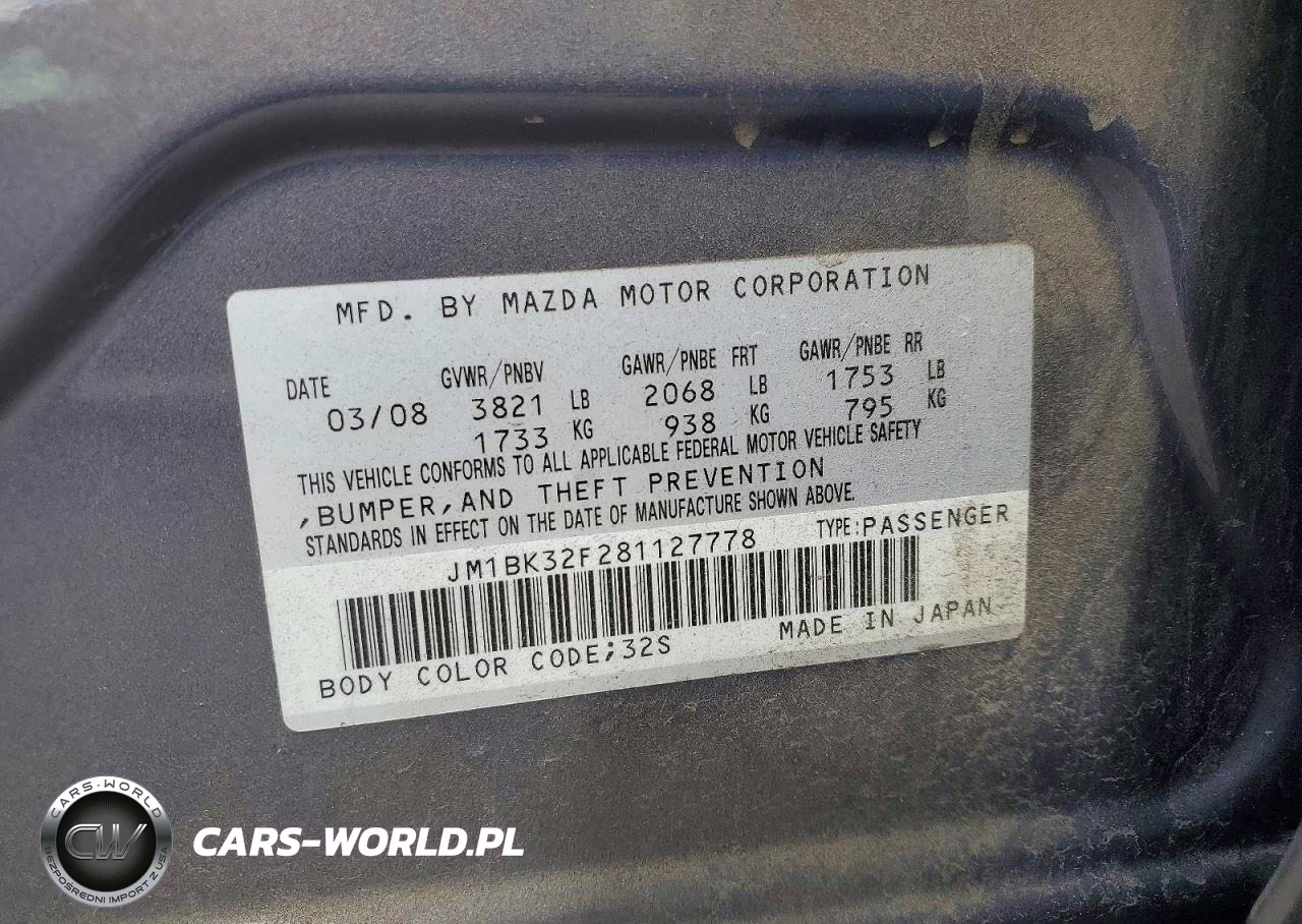 2008 Mazda 3 I VIN:JM1BK32F281127778 - 12