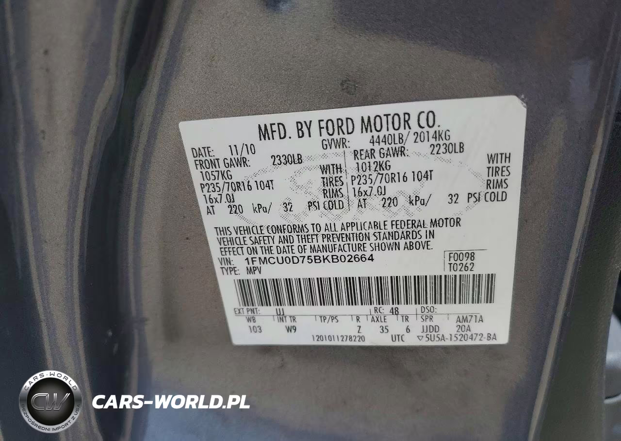 2011 Ford Escape Xlt VIN:1FMCU0D75BKB02664 - 12