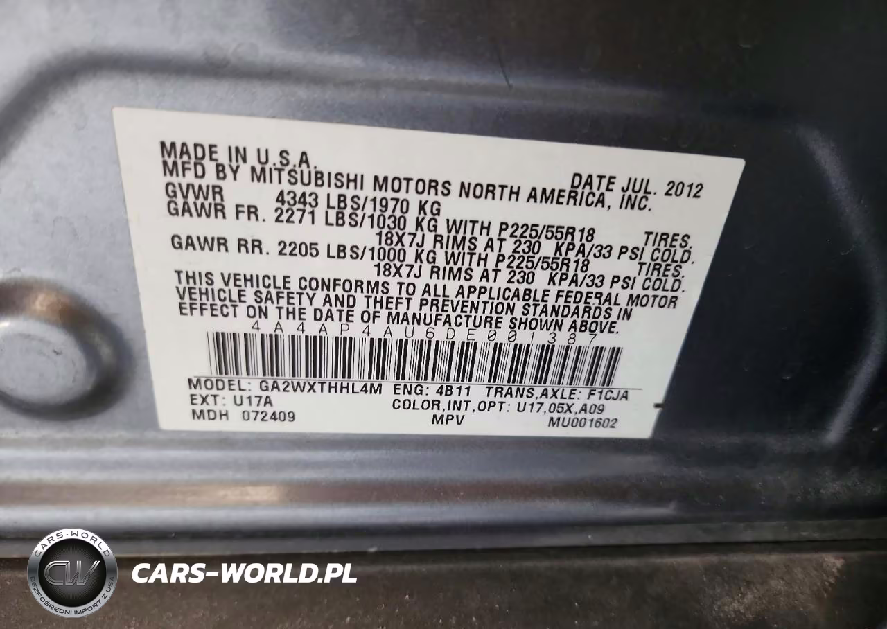 2013 Mitsubishi Outlander Sport Se VIN:4A4AP4AU6DE001387 - 13
