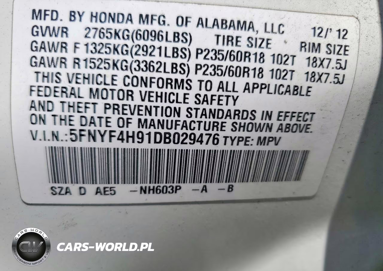 2013 Honda Pilot Touring VIN:5FNYF4H91DB029476 - 13