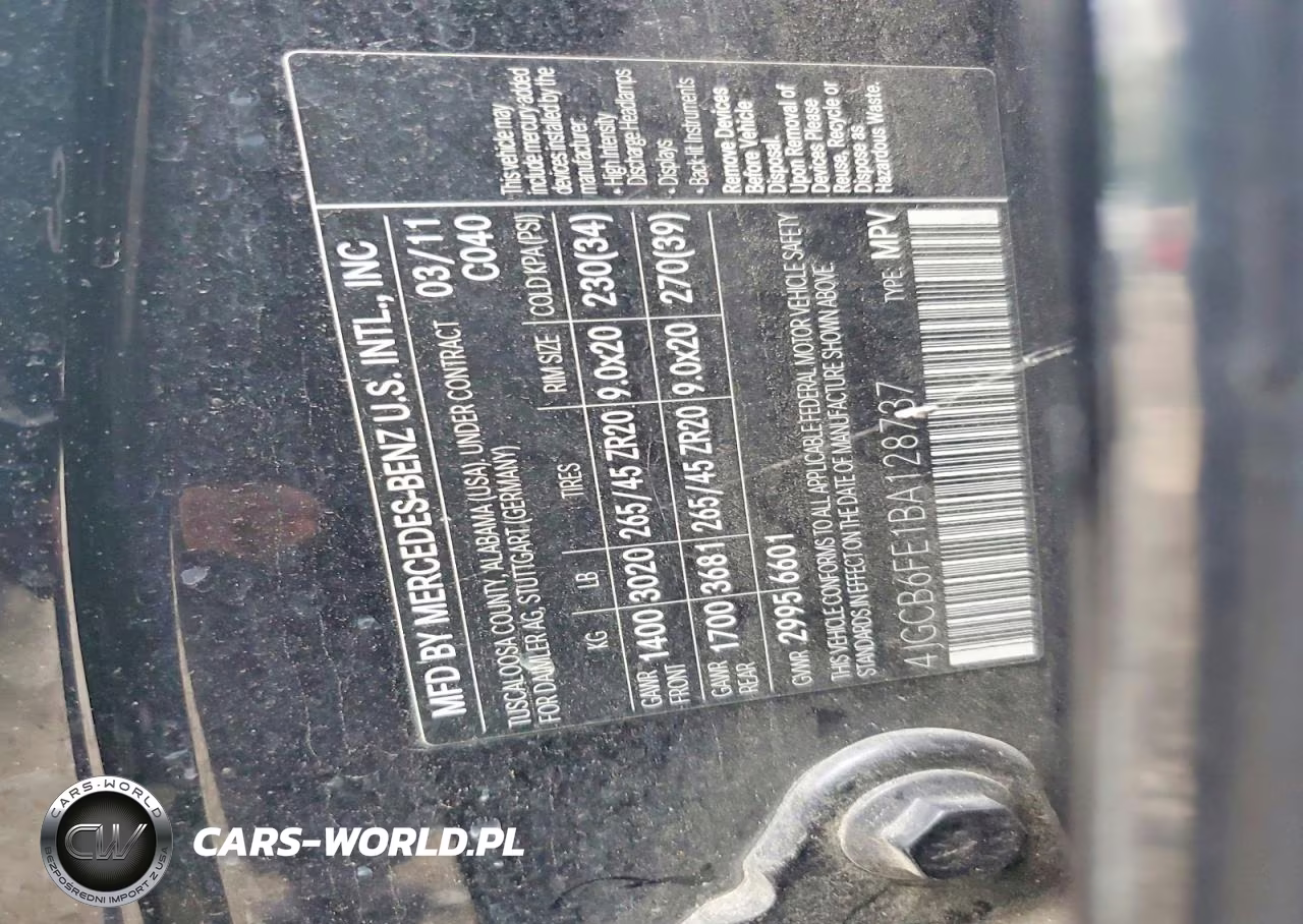 2011 Mercedes-Benz R 350 4Matic VIN:4JGCB6FE1BA128737 - 12