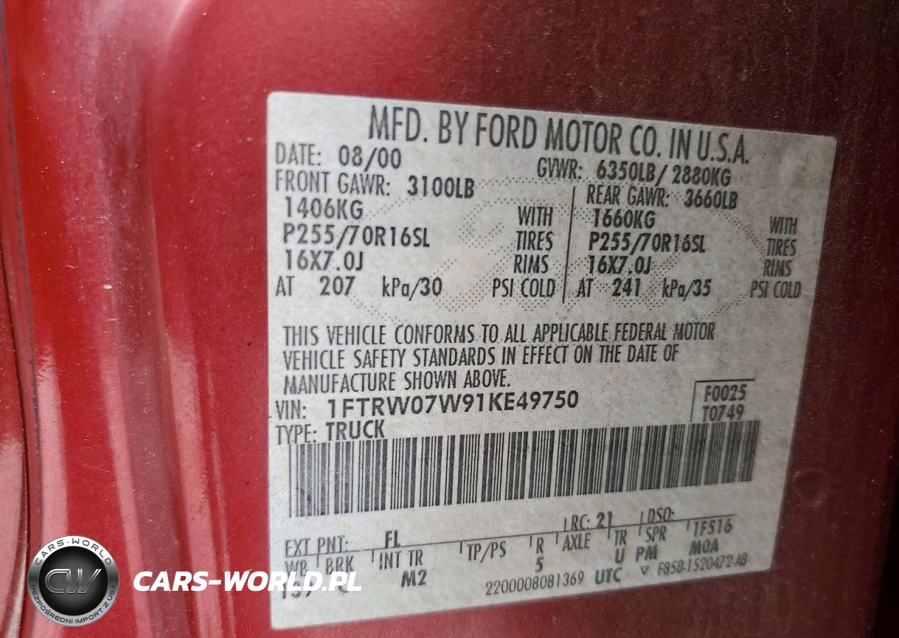 2001 Ford F150 Supercrew VIN:1FTRW07W91KE49750 - 12