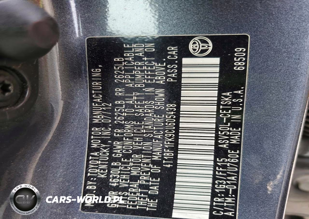 2012 Toyota Camry Se VIN:4T1BF1FK9CU605438 - 12