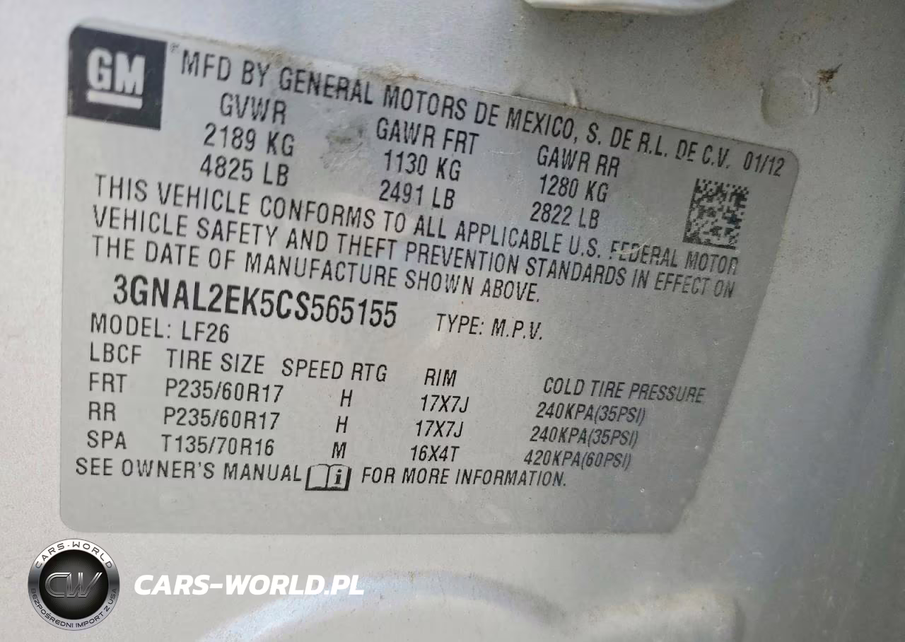 2012 Chevrolet Captiva Sport VIN:3GNAL2EK5CS565155 - 13