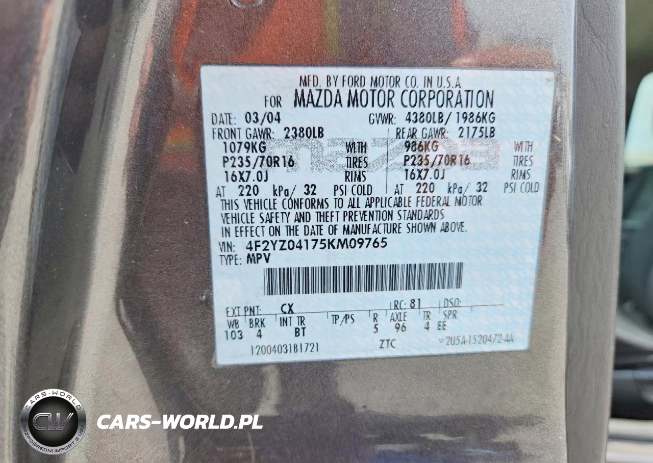 2005 Mazda Tribute S VIN:4F2YZ04175KM09765 - 12