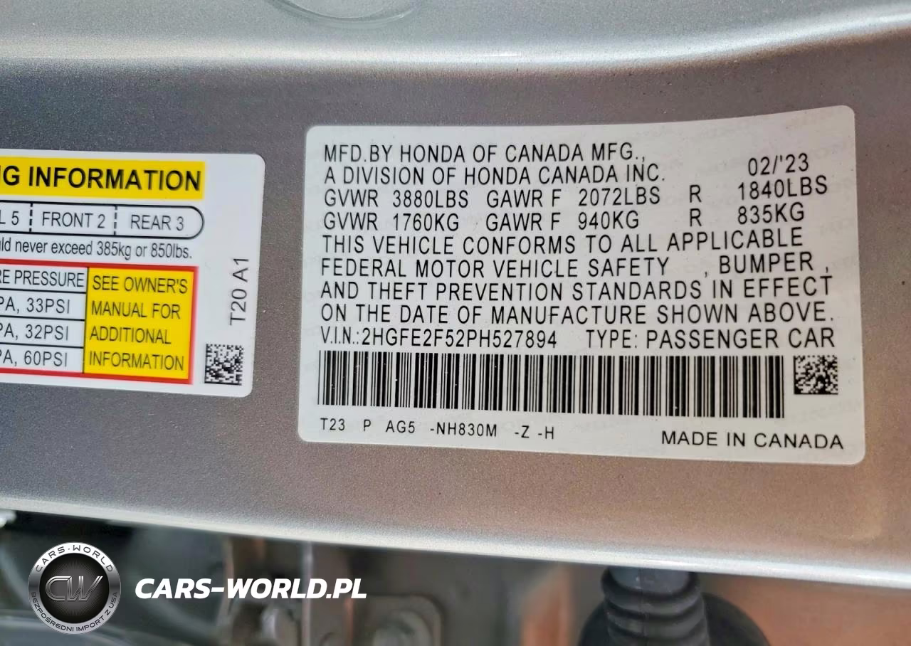 2023 Honda Civic Sport VIN:2HGFE2F52PH527894 - 12