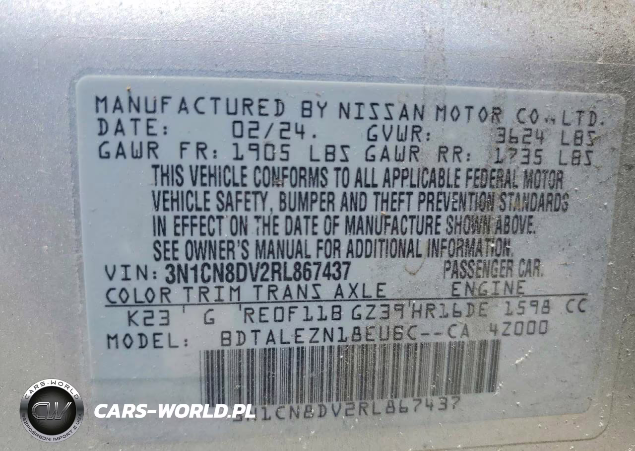 2024 Nissan Versa S VIN:3N1CN8DV2RL867437 - 12