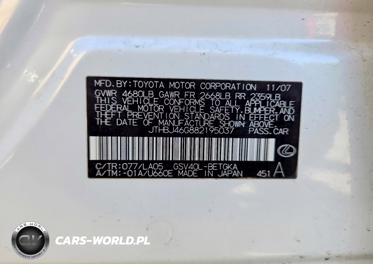 2008 Lexus Es 350 VIN:JTHBJ46G882195037 - 12