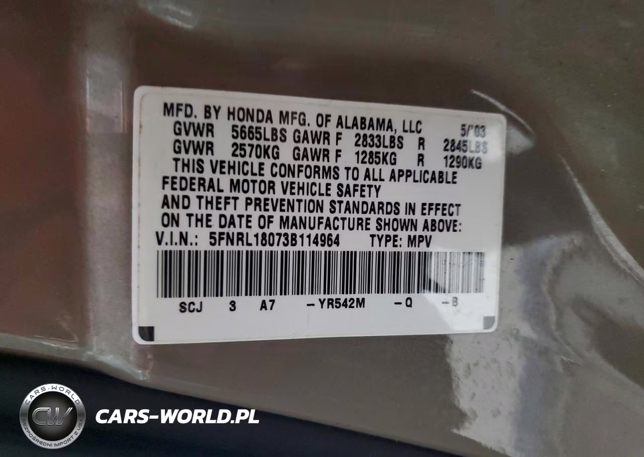 2003 Honda Odyssey Exl VIN:5FNRL18073B114964 - 13
