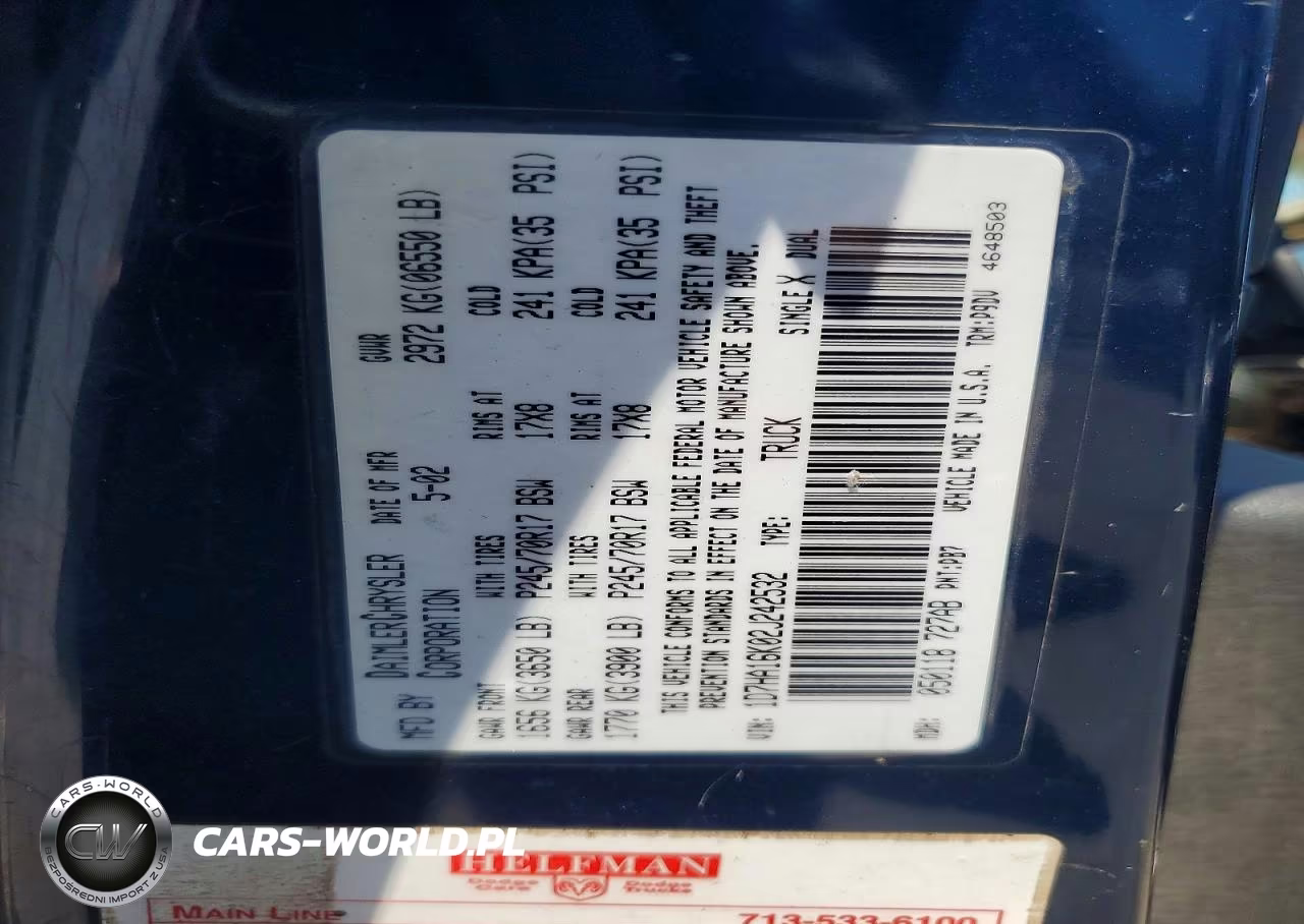 2002 Dodge Ram 1500 VIN:1D7HA16K02J242532 - 12