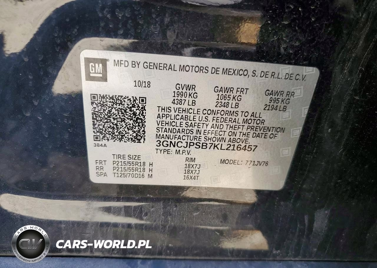 2019 Chevrolet Trax 1Lt VIN:3GNCJPSB7KL216457 - 12