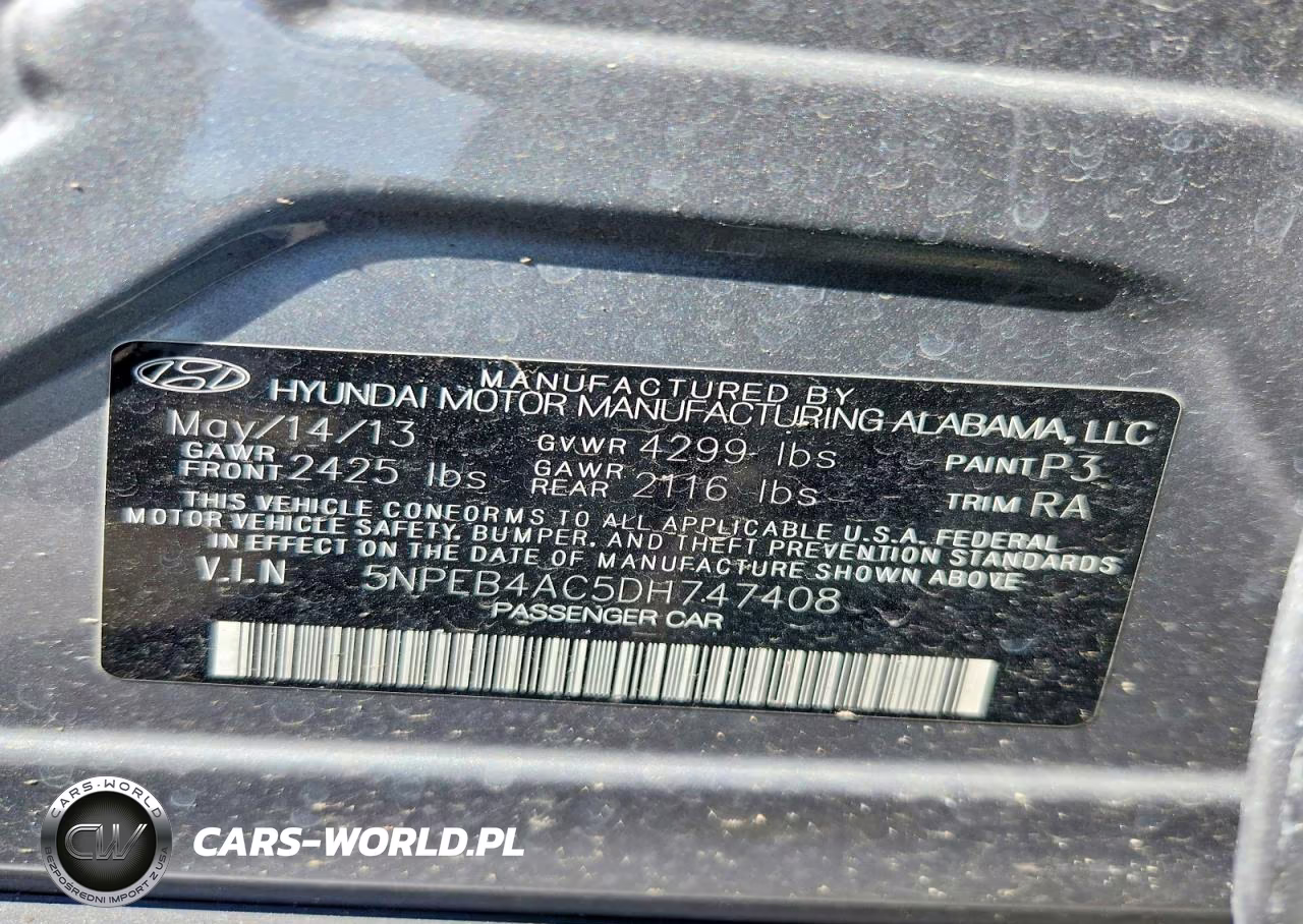 2013 Hyundai Sonata Gls VIN:5NPEB4AC5DH747408 - 12