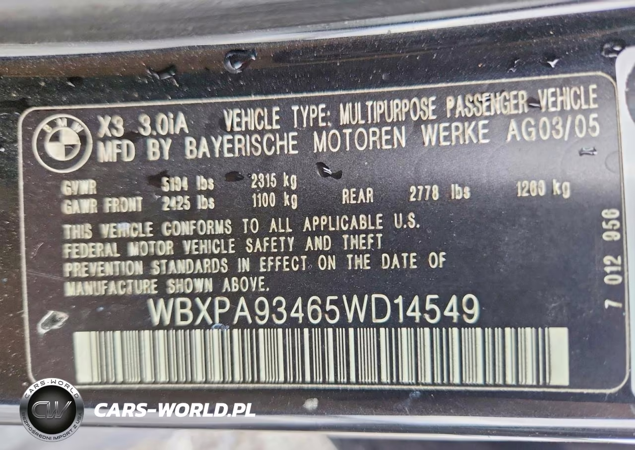 2005 BMW X3 3.0I VIN:WBXPA93465WD14549 - 13