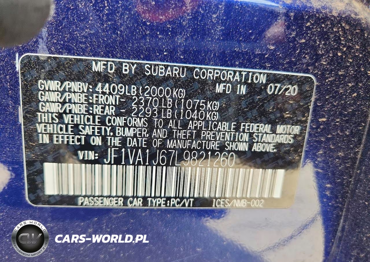 2020 Subaru Wrx Limited VIN:JF1VA1J67L9821260 - 13