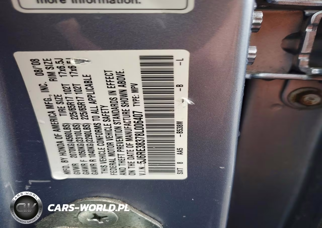 2008 Honda Cr-V Lx VIN:5J6RE38378L006407 - 12